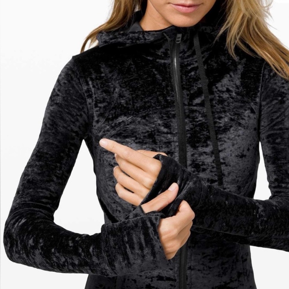lululemon athletica Black Crushed Velvet Zip Hoodie